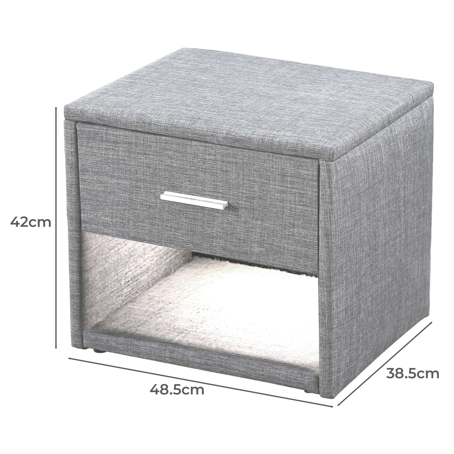 Grey Tegan Upholstered Bedside Table With LED