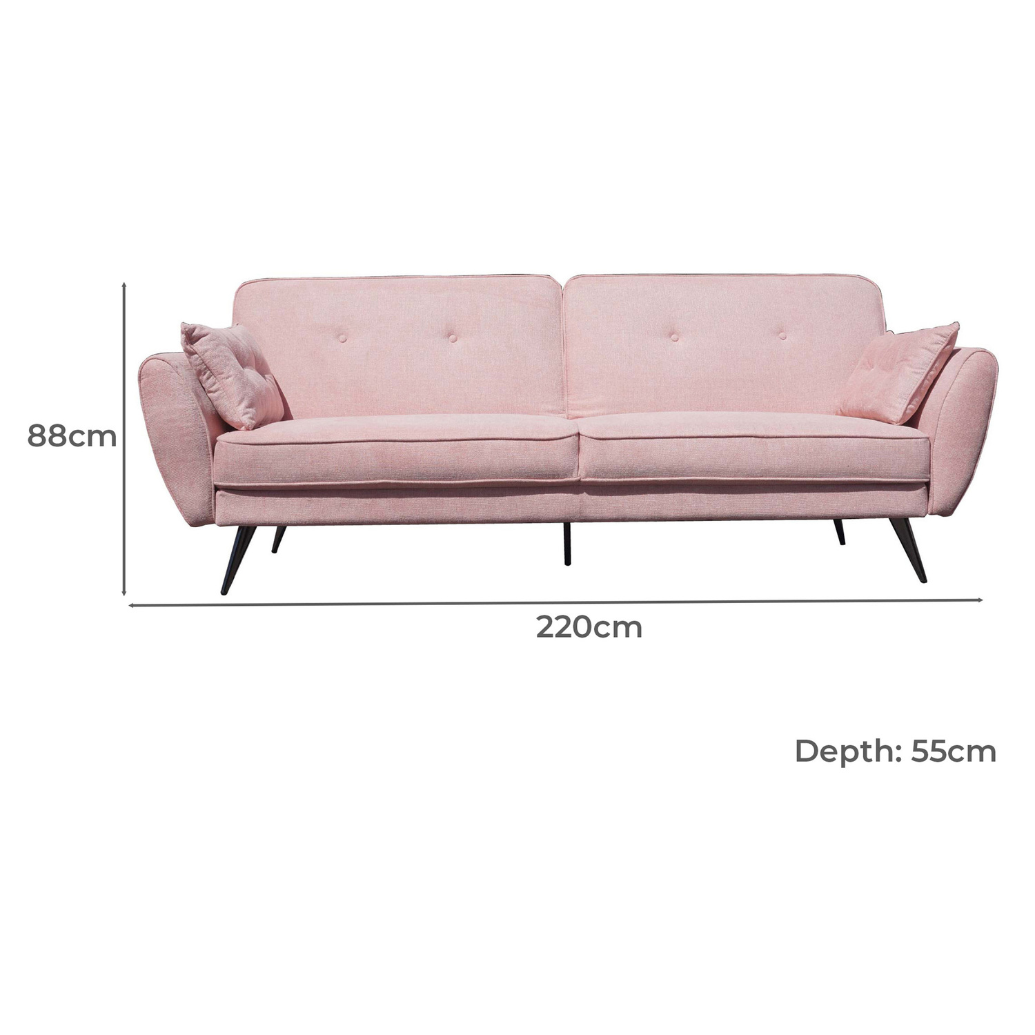 Pink Elissa 3 Seater Sofa Bed