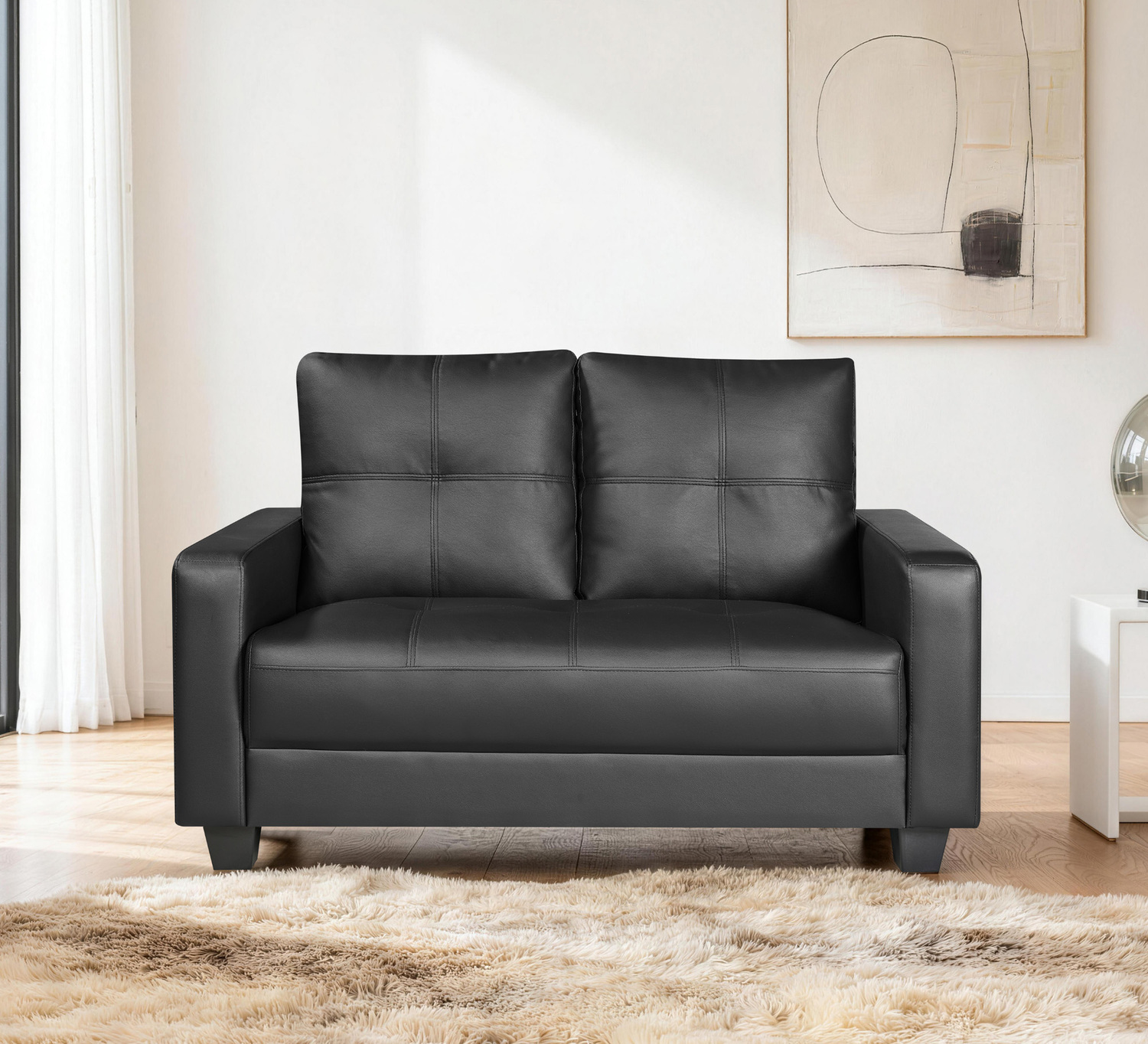 Black Chariton 3 Seater Faux Leather Sofa