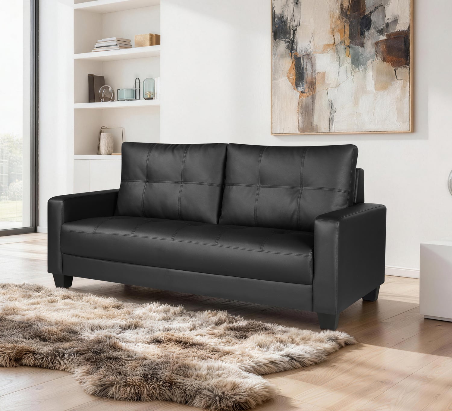 Black Chariton 2 Seater Faux Leather Sofa