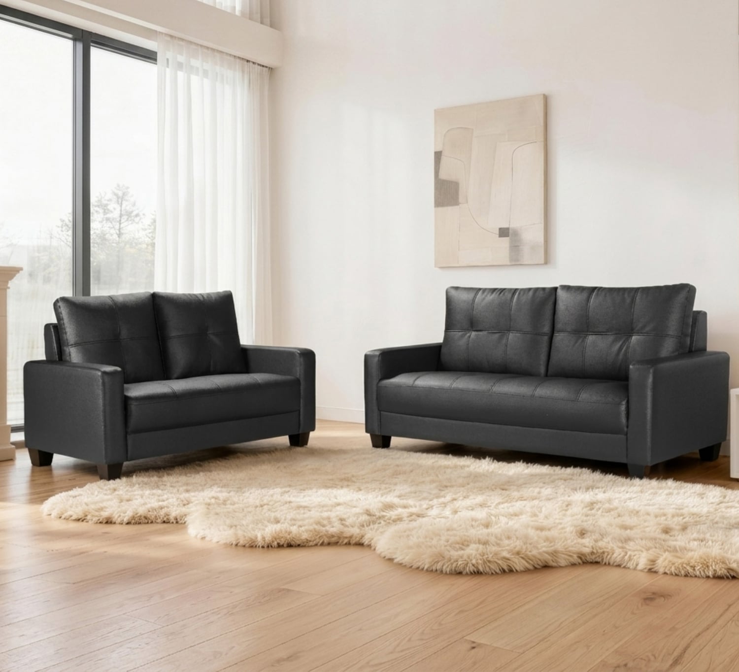 Black Chariton 2 Seater Faux Leather Sofa