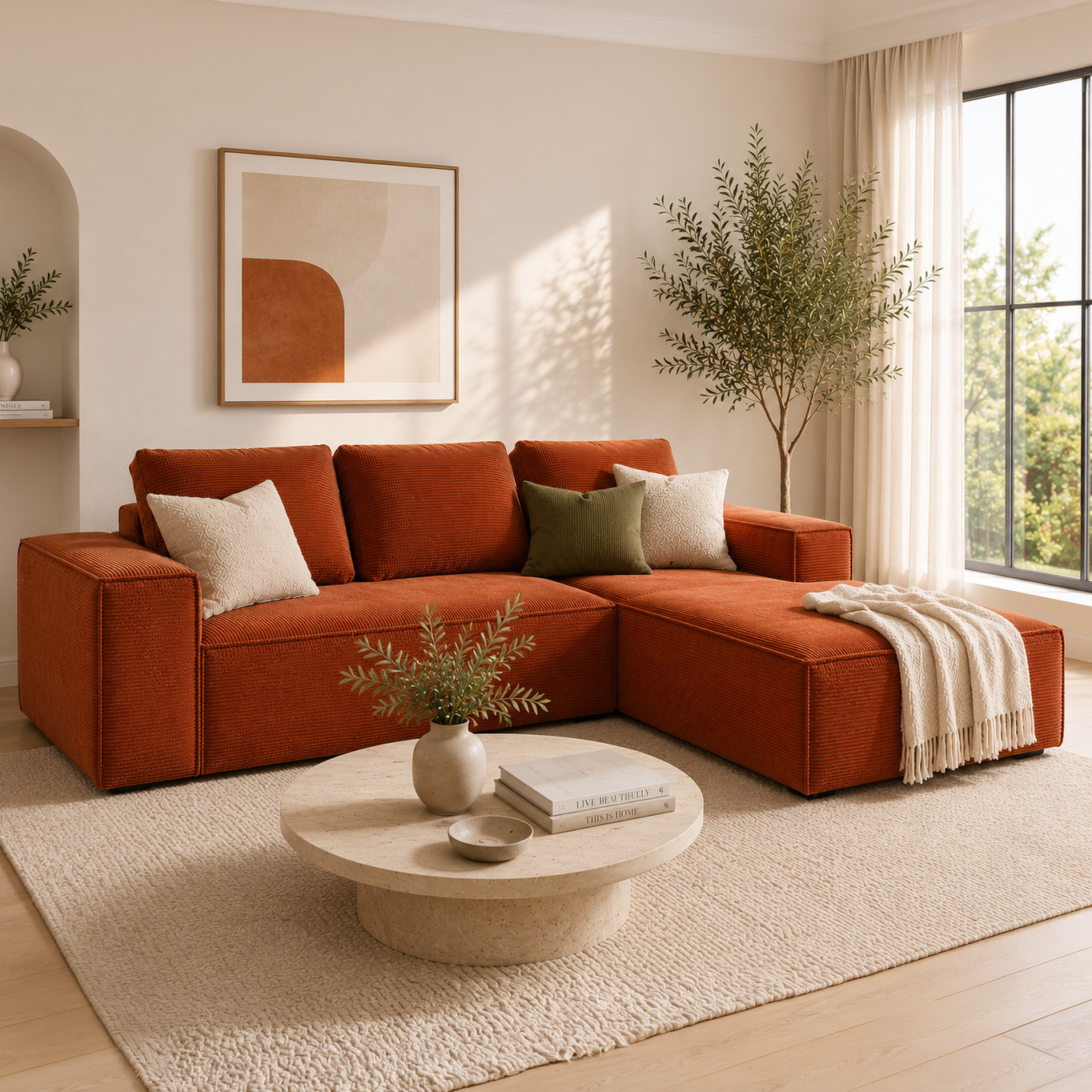 Elio 5 Seater Corduroy Sofa with Right Chaise