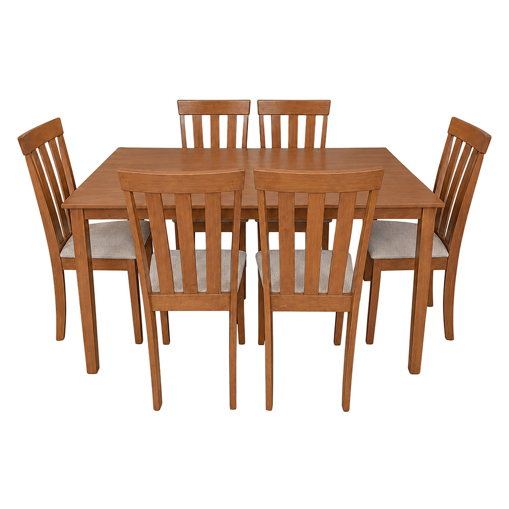 6 Seater Berryl Rubberwood Dining Table & Chair Set