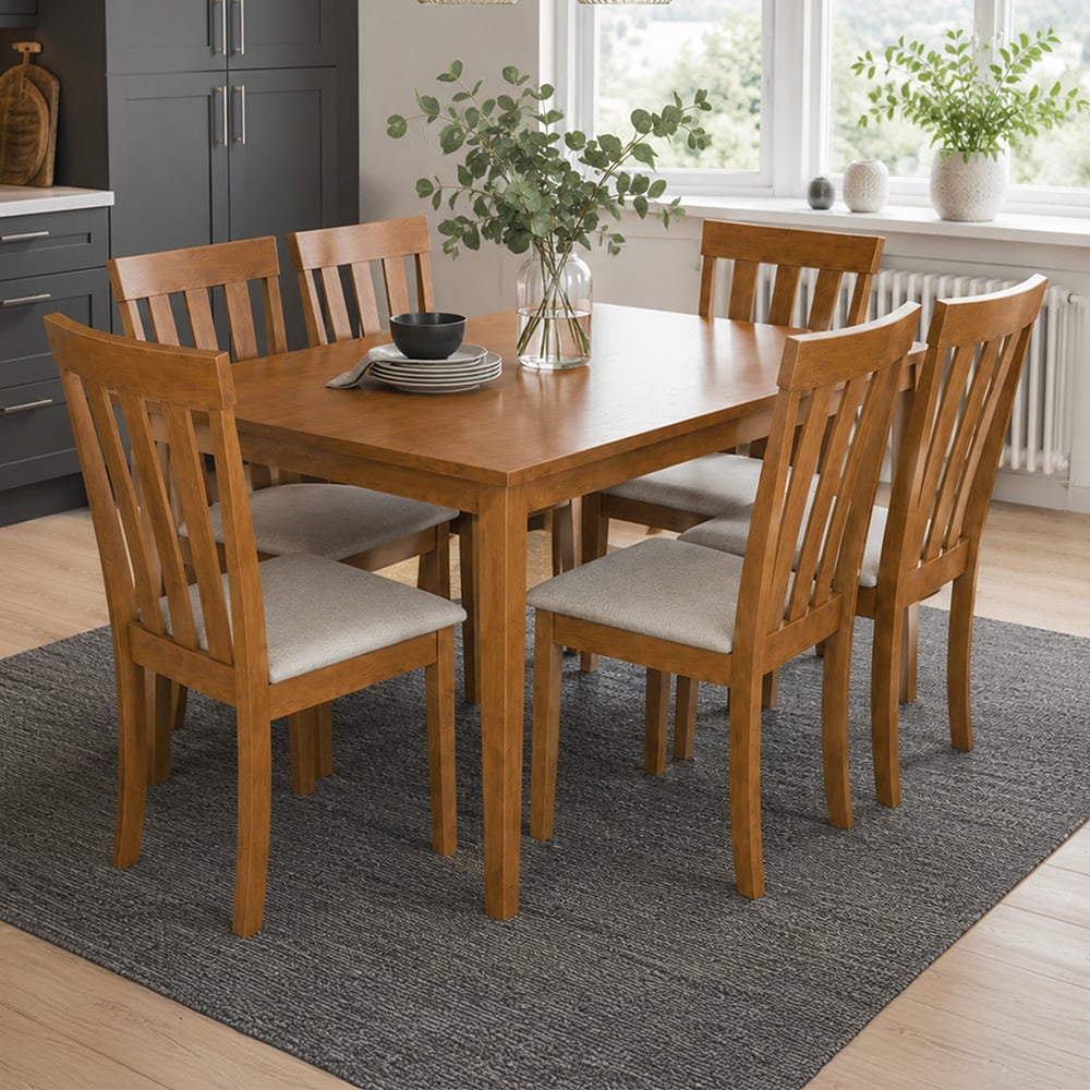 6 Seater Berryl Rubberwood Dining Table & Chair Set
