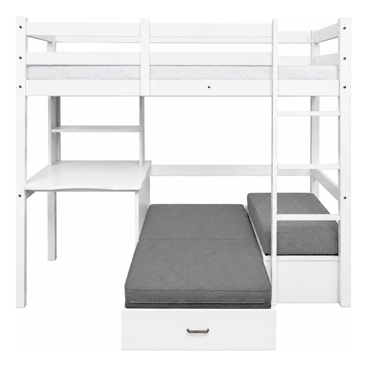 Auren Convertible Single Bunk Bed with Desk & Mattress