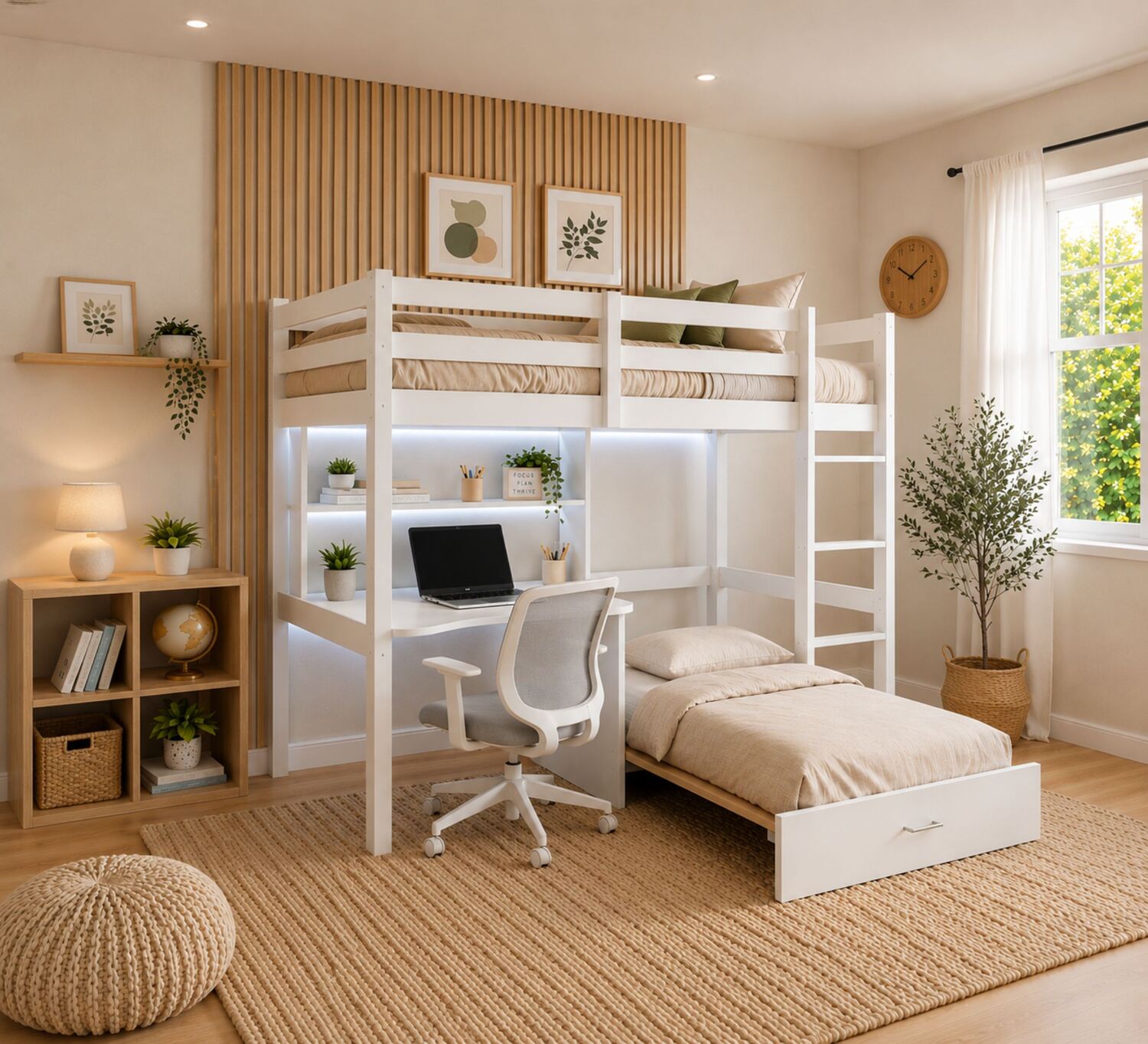Auren Convertible Single Bunk Bed with Desk & Mattress