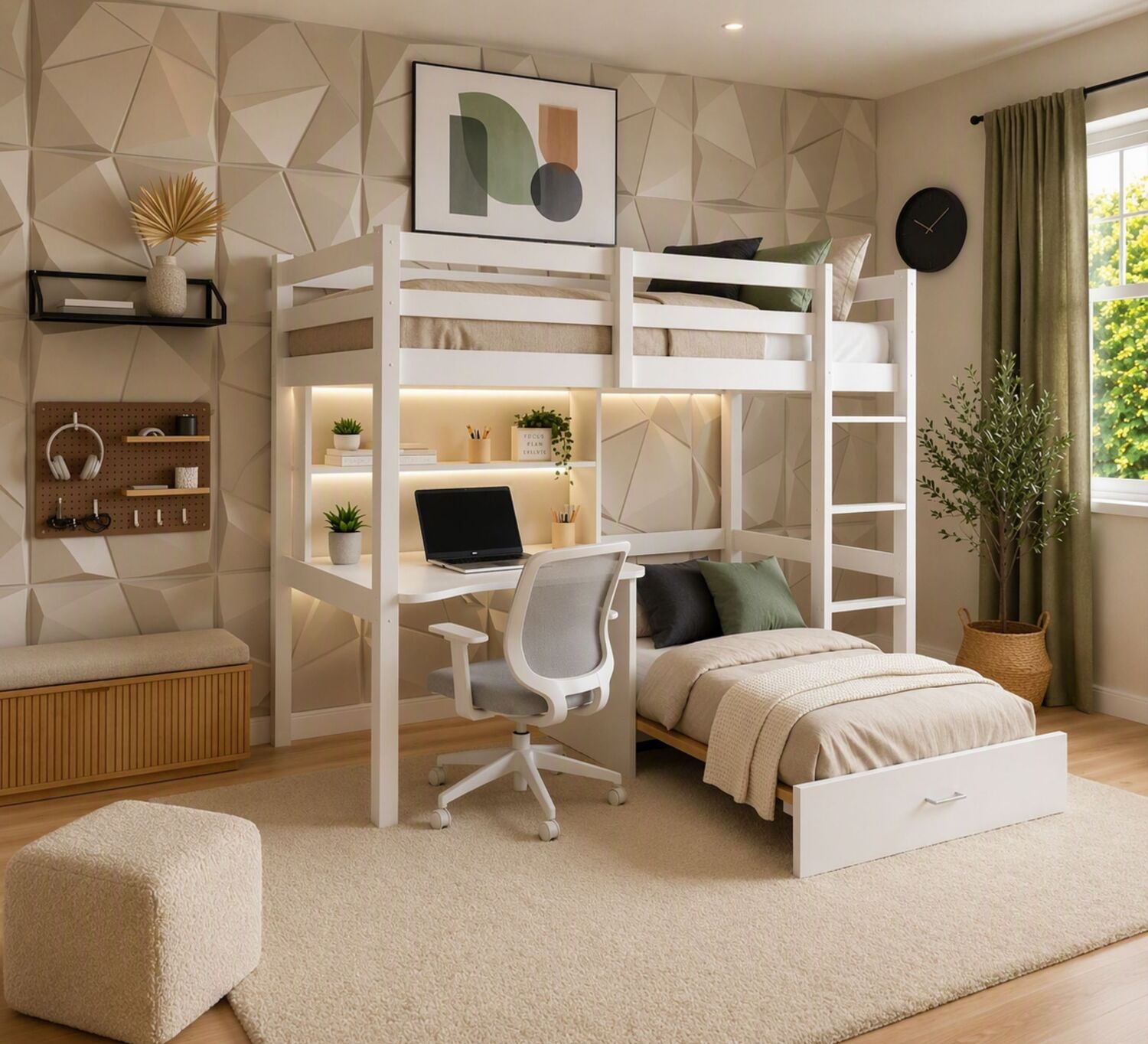 Auren Convertible Single Bunk Bed with Desk & Mattress