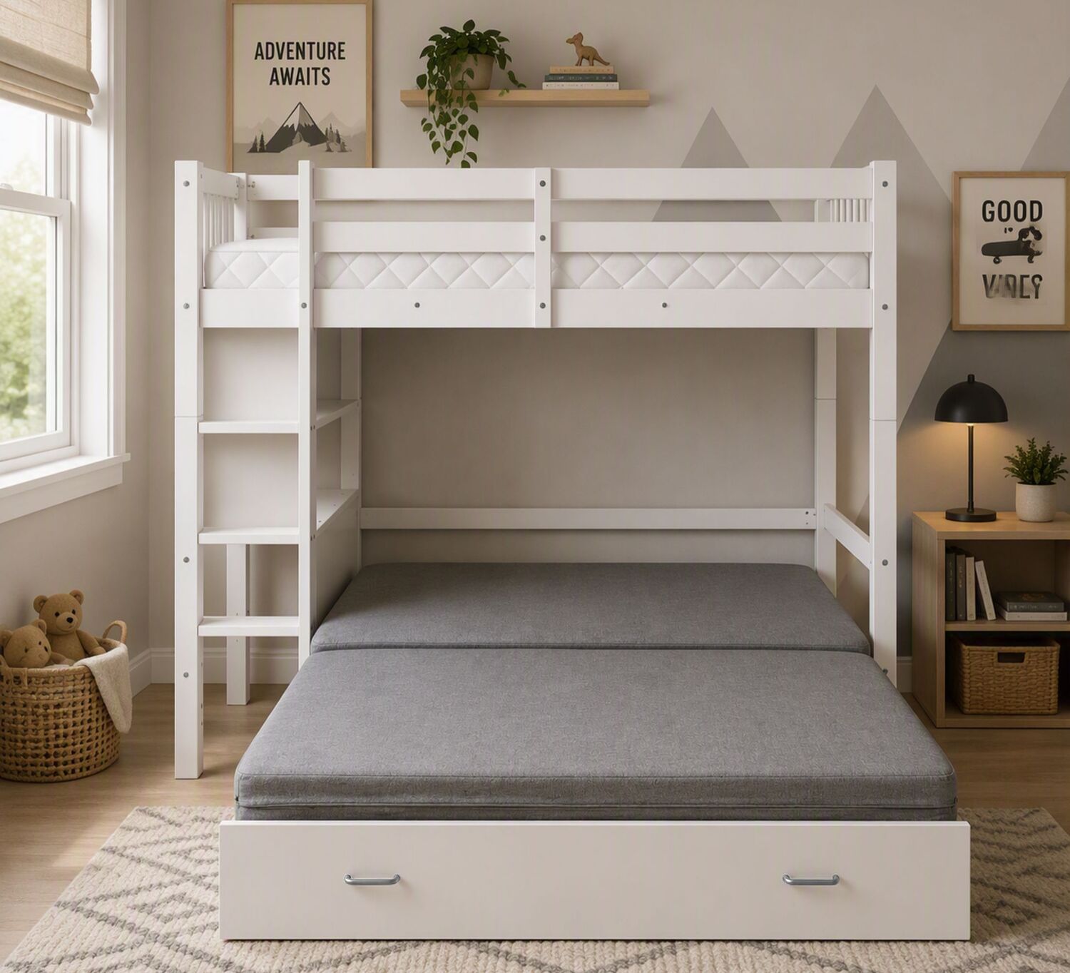 Solenne Convertible Single Over Double Bunk Bed with Desk & Mattress