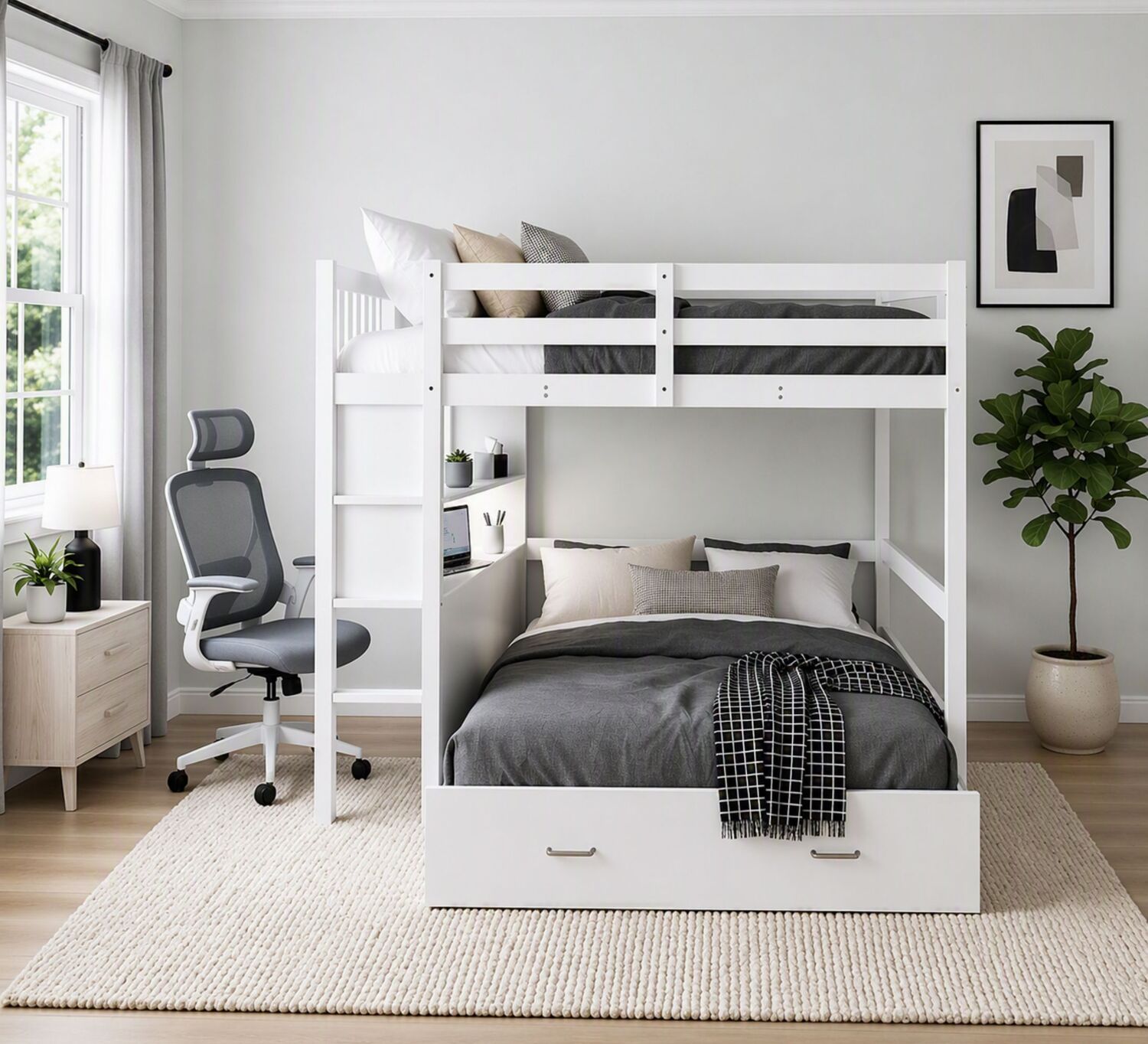 Solenne Convertible Single Over Double Bunk Bed with Desk & Mattress
