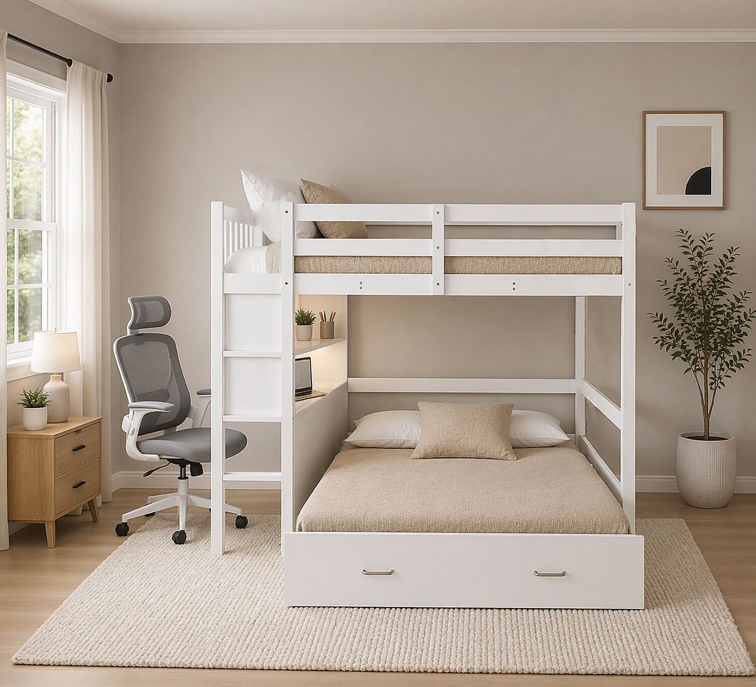 Solenne Convertible Single Over Double Bunk Bed with Desk & Mattress