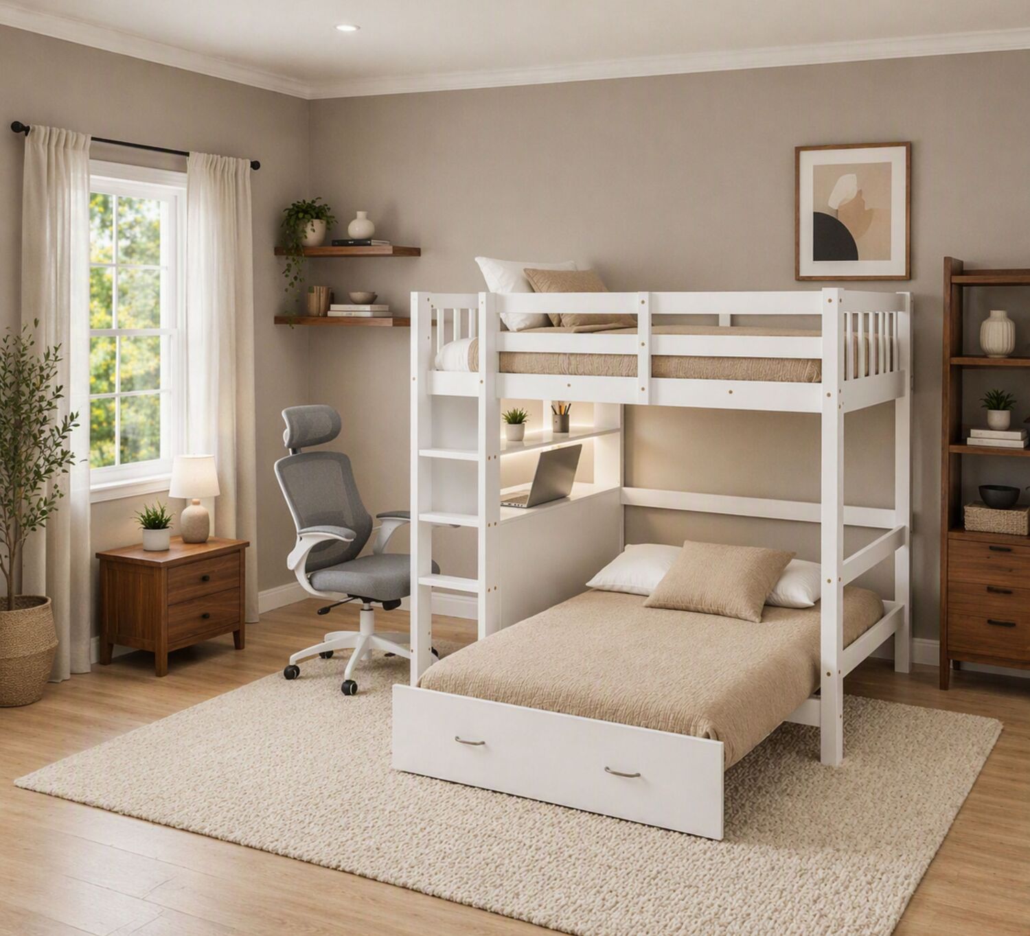 Solenne Convertible Single Over Double Bunk Bed with Desk & Mattress