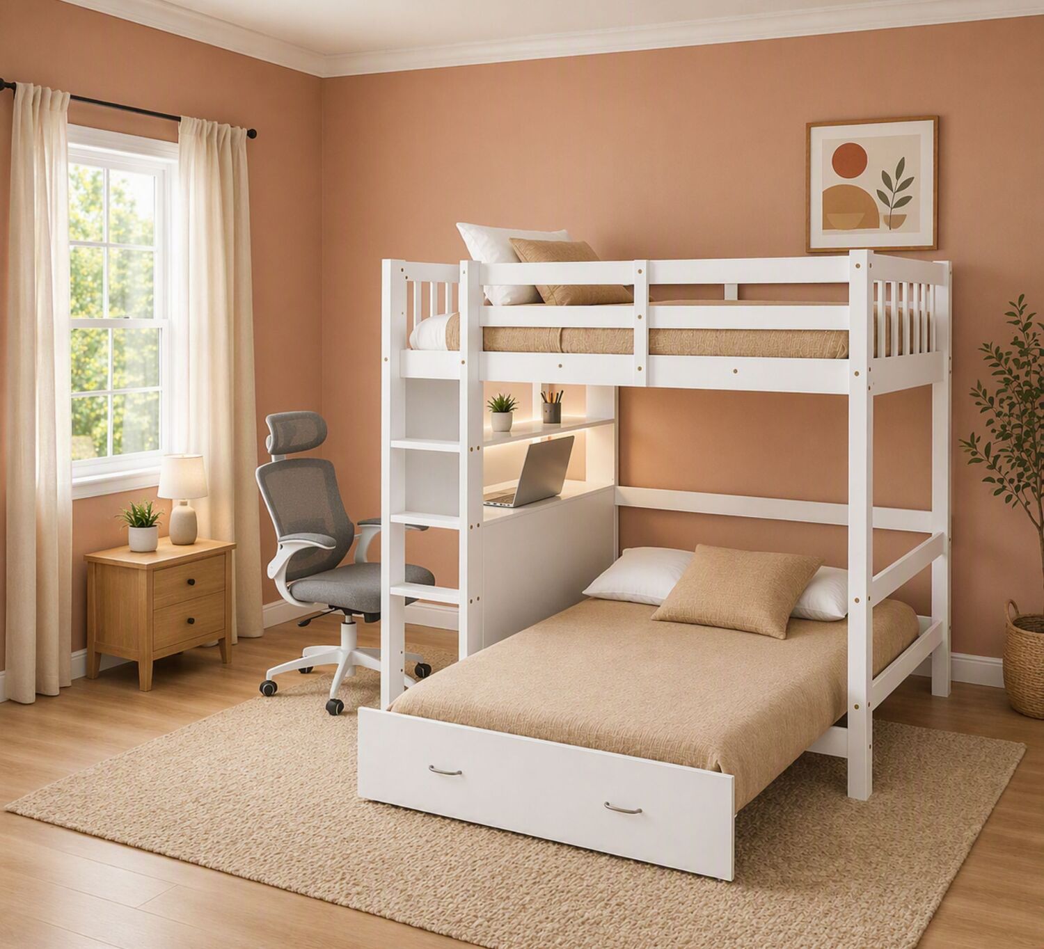 Solenne Convertible Single Over Double Bunk Bed with Desk & Mattress