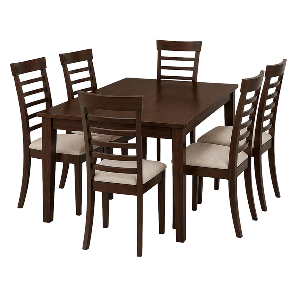 6 Seater Zarrah Rubberwood Dining Table & Chair Set