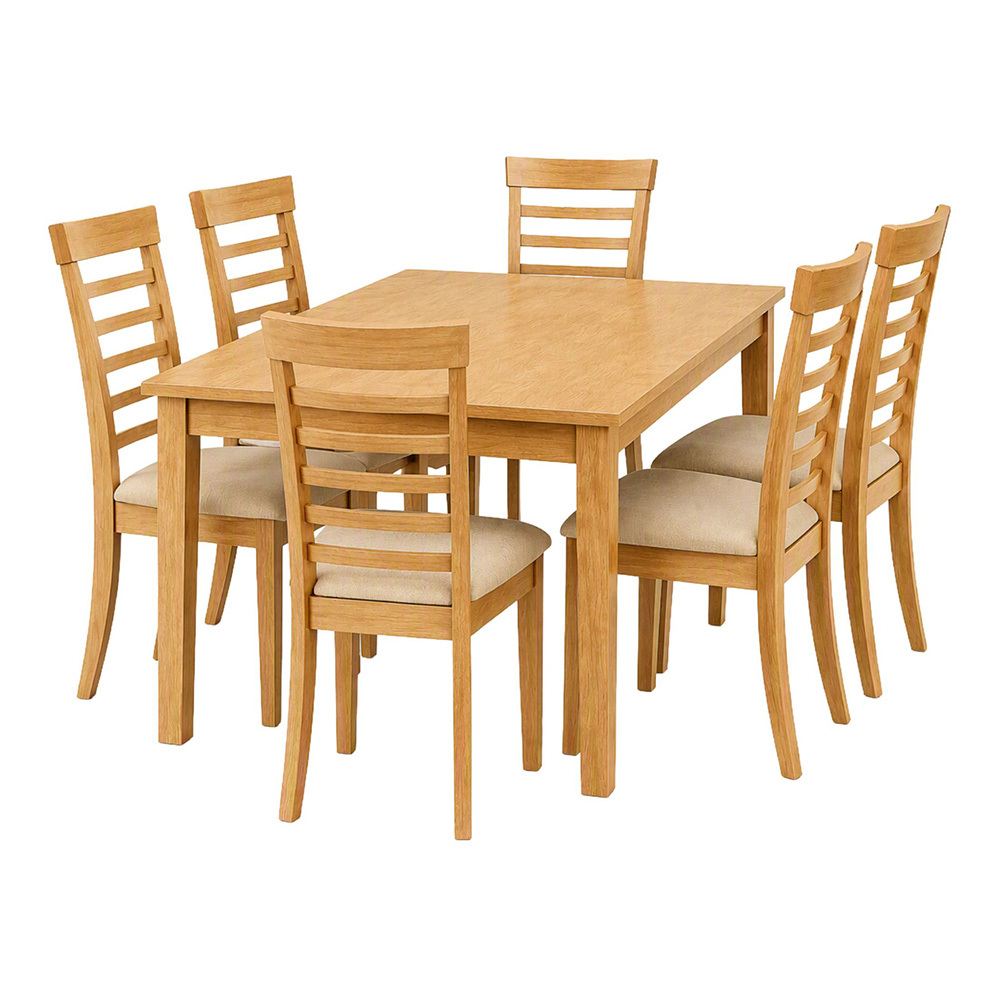 6 Seater Zarrah Rubberwood Dining Table & Chair Set