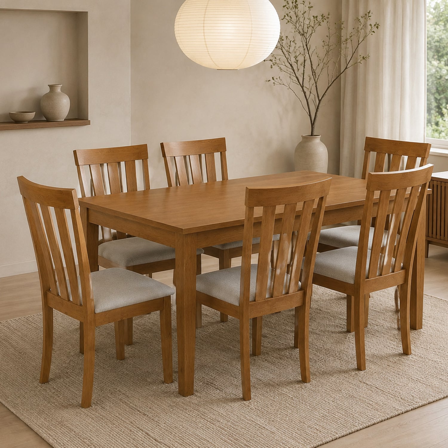 6 Seater Berryl Rubberwood Dining Table & Chair Set