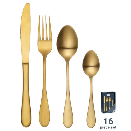16 Piece Tablekraft Gold Soho Stainless Steel Cutlery Set