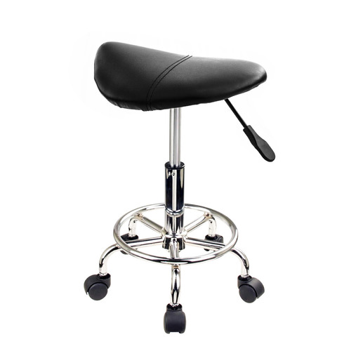 Black Salon Faux Leather Adjustable Saddle Barstools