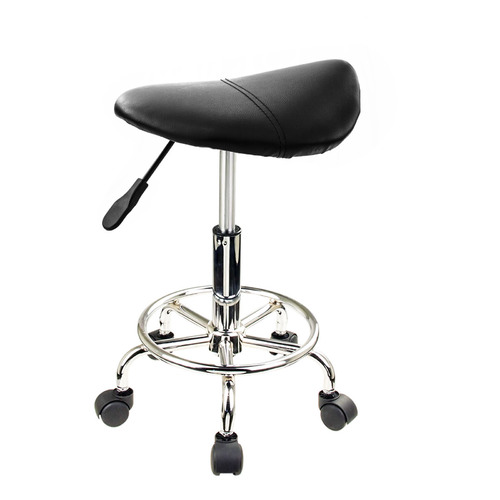 Black Salon Faux Leather Adjustable Saddle Barstools