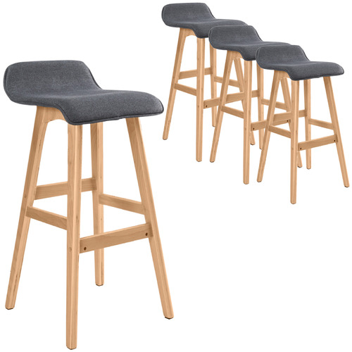 Home Ready 74cm Grey Ivana Upholstered, Grey Fabric Bar Stools With Wooden Legs