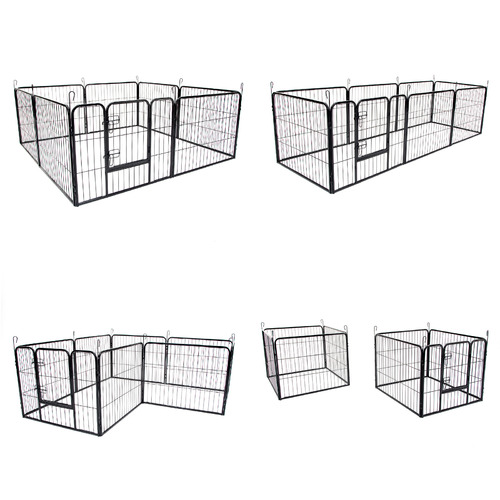 Black Heavy Duty 8 Panel Portable Steel Pet Playpen