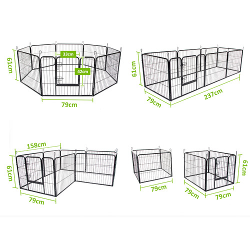 Black Heavy Duty 8 Panel Portable Steel Pet Playpen with Cover
