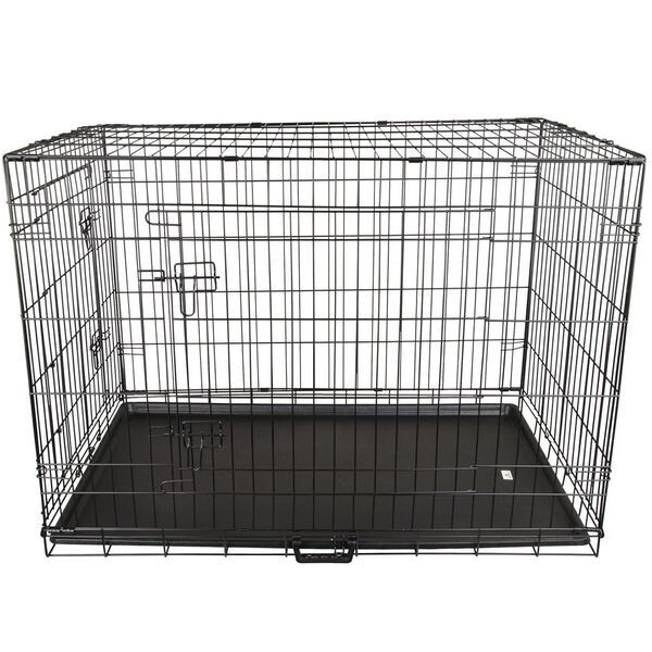 Collapsible-2-Door-Metal-Dog-Cage-with-Tray-PET-WC