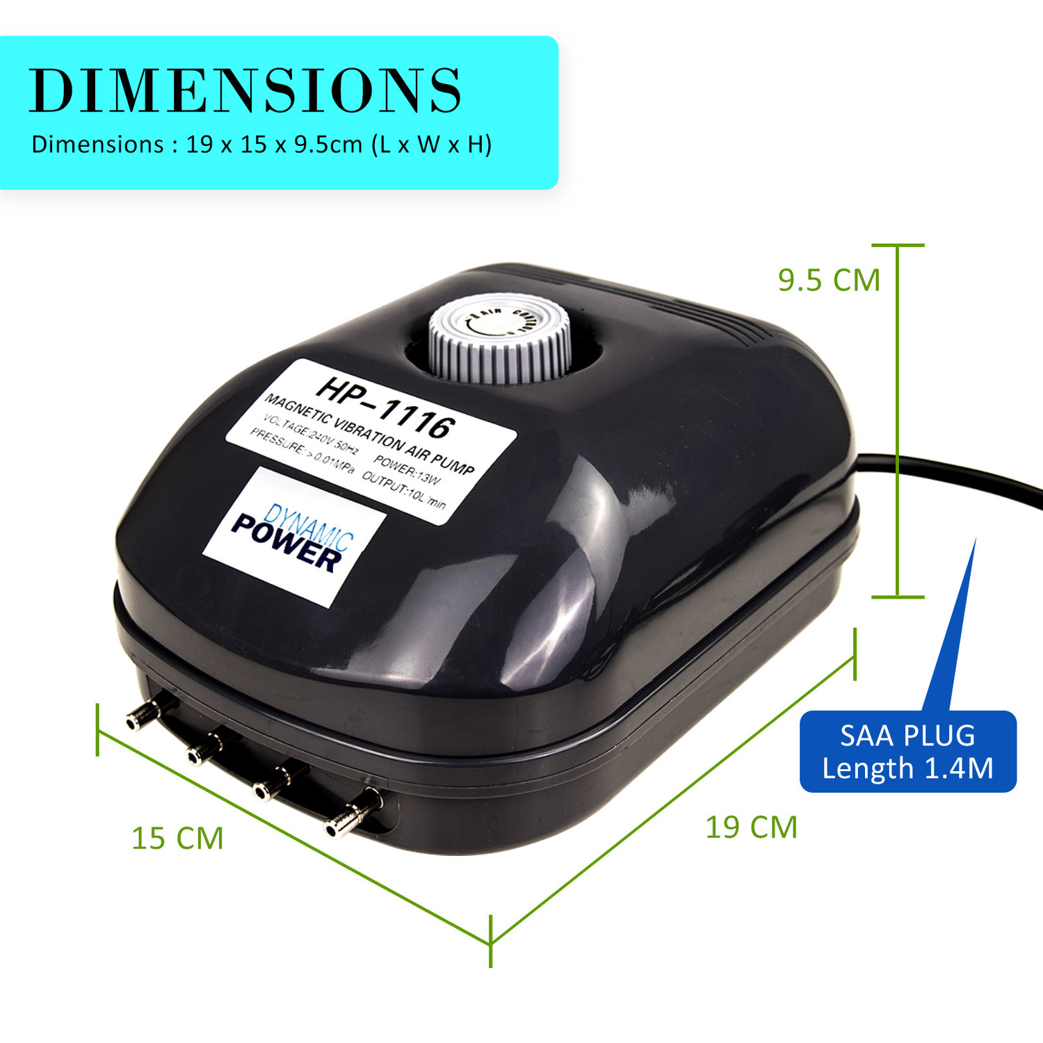 Black 4 Outlet Aquarium Oxygen Air Pump