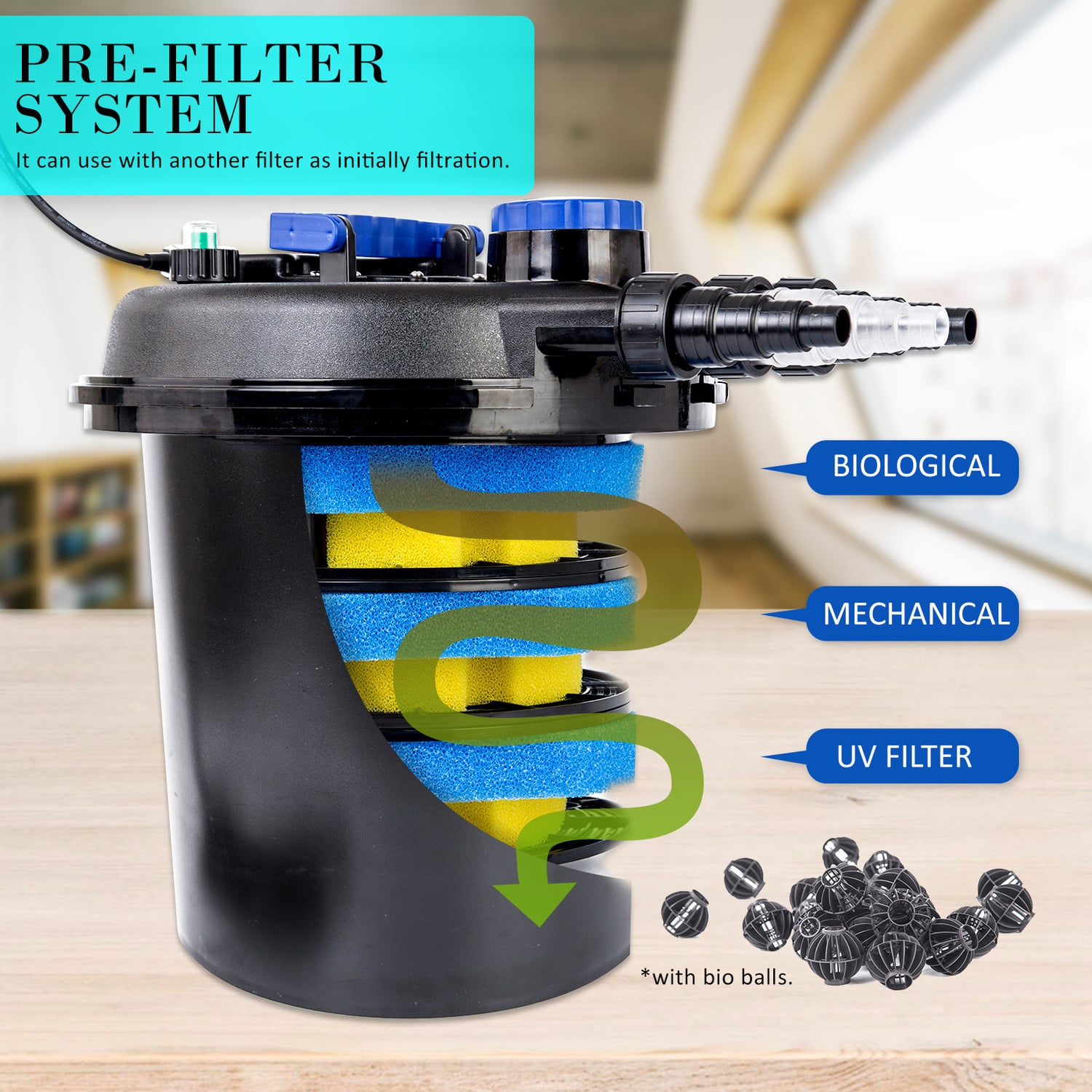 Black Aquarium Garden UV Light Pond Filter