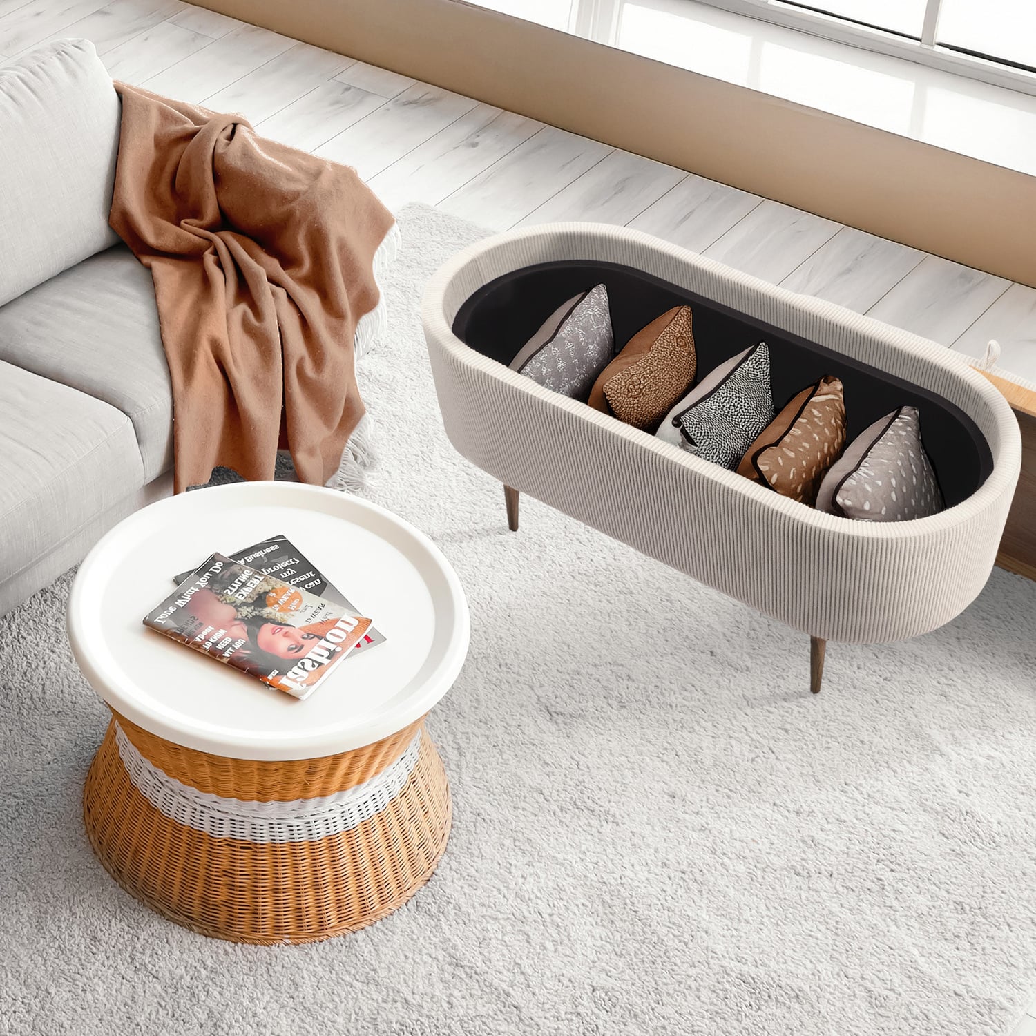 Evelyn Corduroy Storage Ottoman Bench