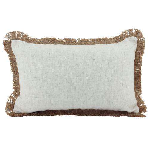 Fringed Basic Rectangular Linen & Jute Cushion
