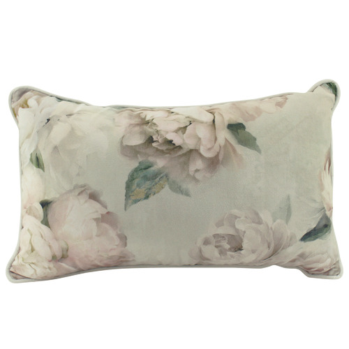 White Peony Rectangular Velvet Cushion
