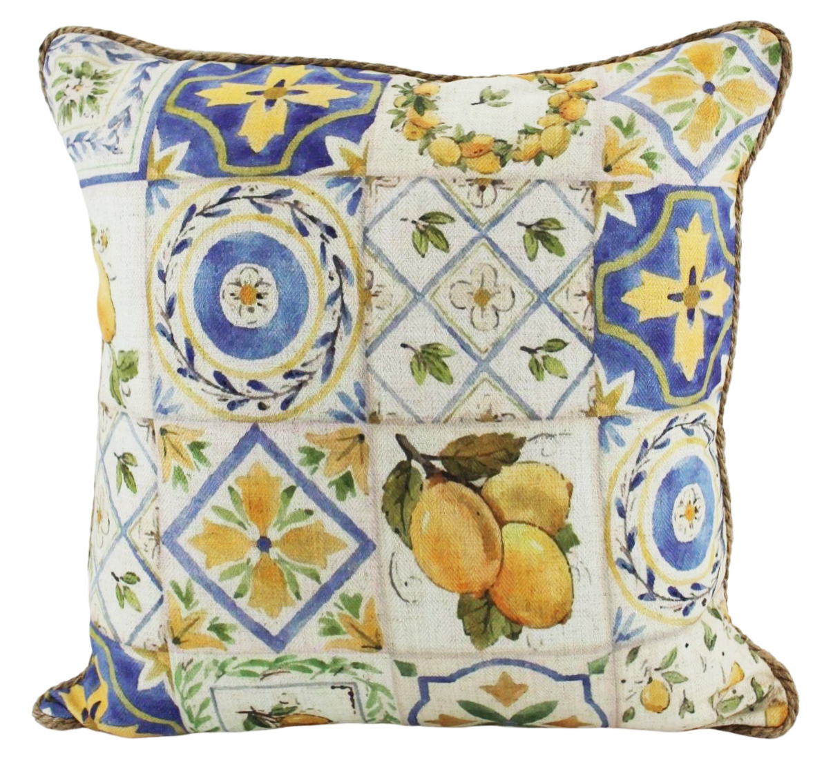 Lemon Tile Square Linen-Blend Cushion