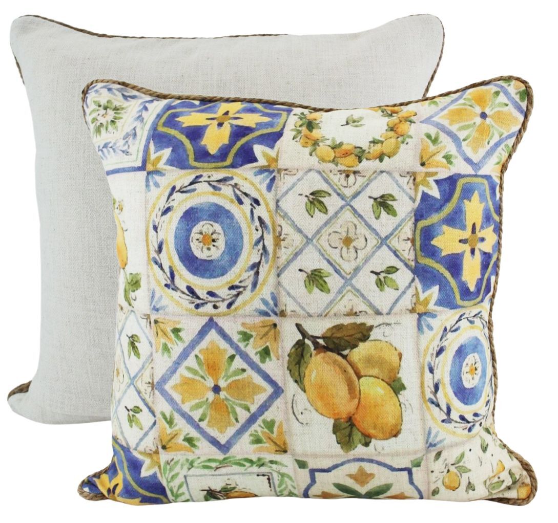 Lemon Tile Square Linen-Blend Cushion