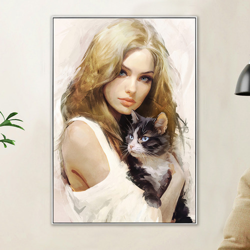 Portrait Of Lady Framed Canvas Wall Art