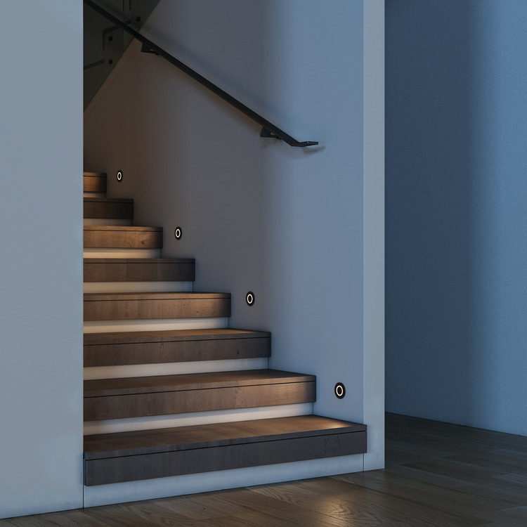 Aura-Aluminium-Round-240V-Low-Level-Recessed-LED-Wall-Light