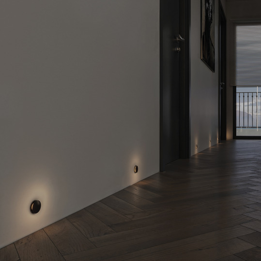 Aura-Aluminium-Round-240V-Low-Level-Recessed-LED-Wall-Light