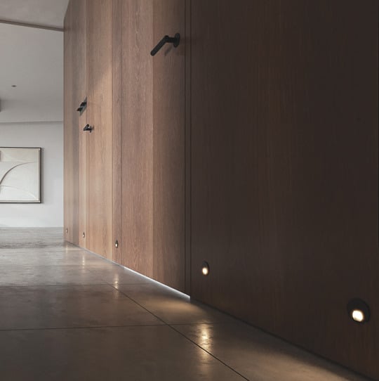 Aura-Aluminium-Round-240V-Low-Level-Recessed-LED-Wall-Light