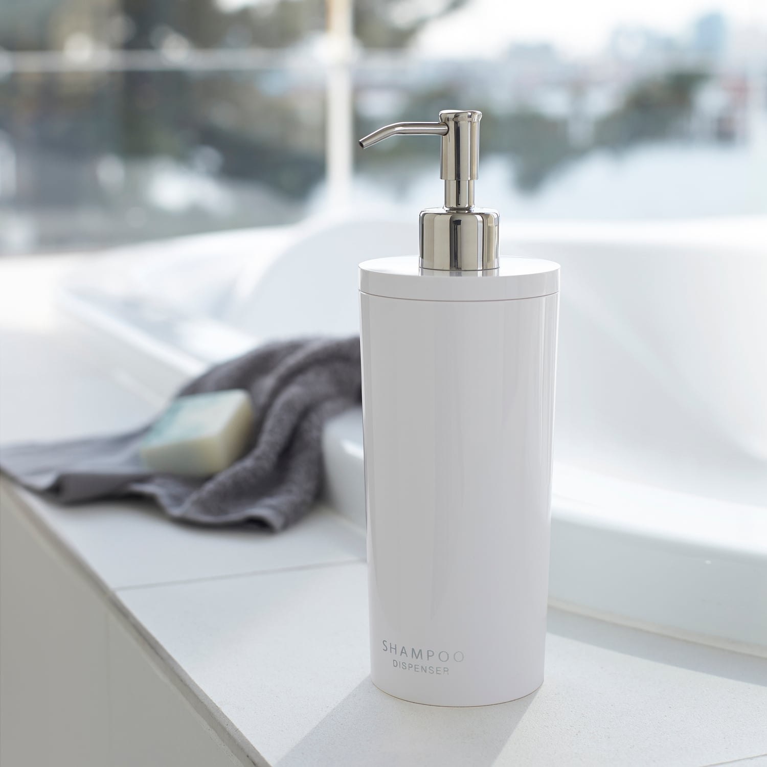 White Yamazaki Ceramic Pump Shampoo Dispenser