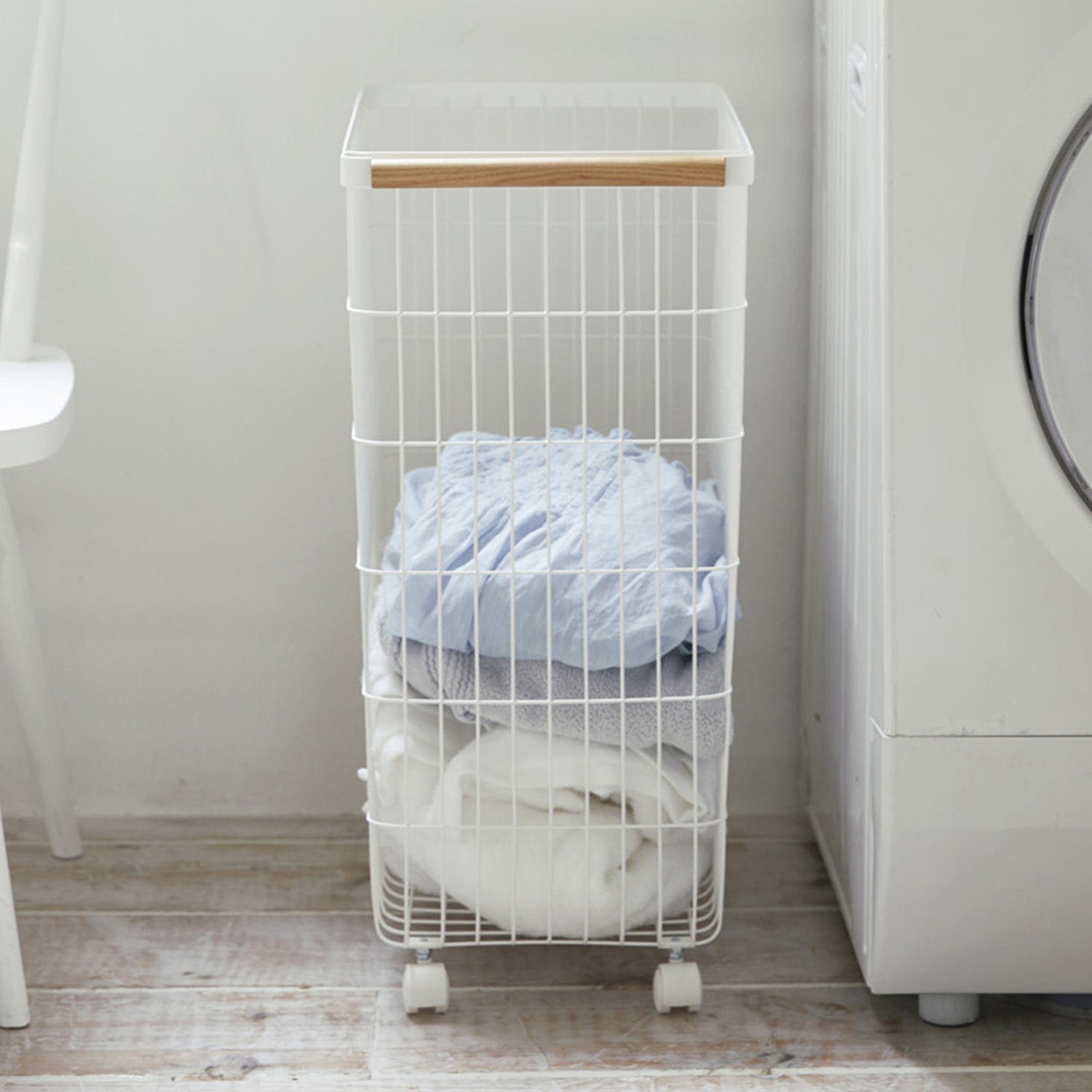 White Tosca Steel Laundry Basket with Wheels