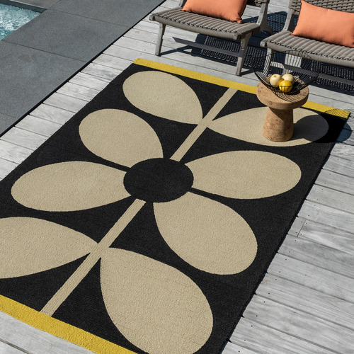 Noir Giant Sixties Stem Hand-Hooked Outdoor Rug