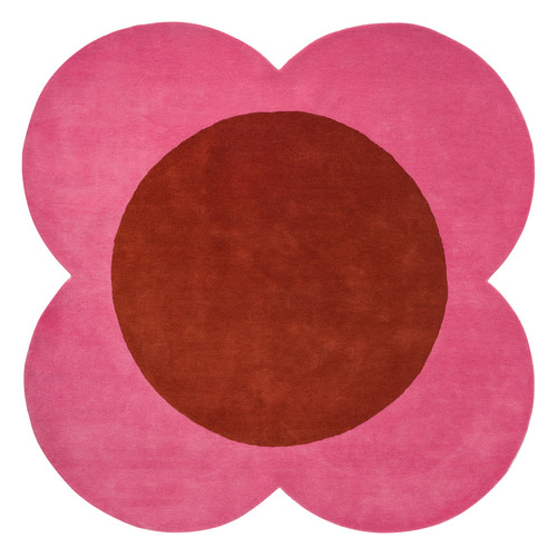 Pink Flower Spot Hand-Tufted Pure New Wool Rug