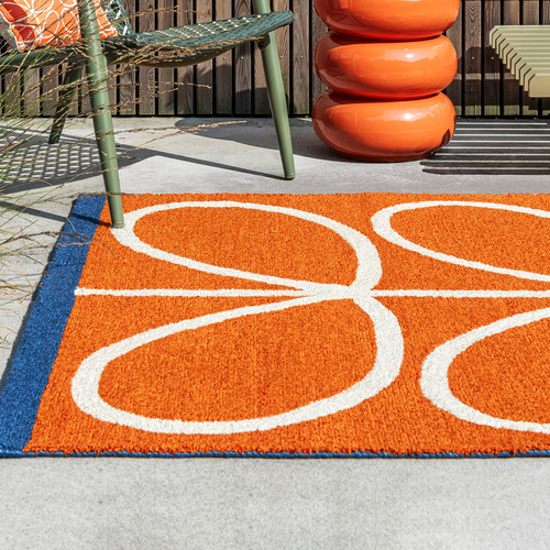 Orange Linear Stem Orange Outdoor Rug