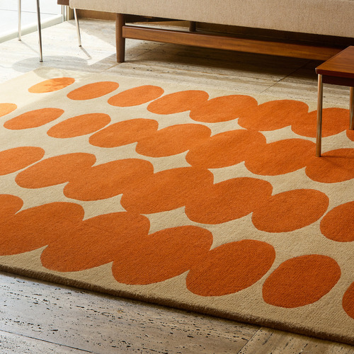 Orange & Sand Optical Oval Hand-Tufted Pure New Wool Rug