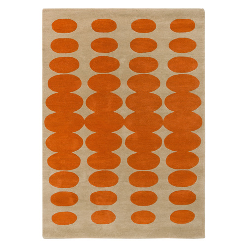 Orange & Sand Optical Oval Hand-Tufted Pure New Wool Rug