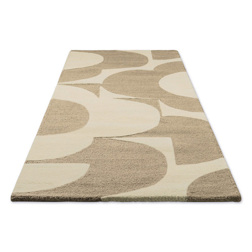 Mushroom & Ecru Prism Flower Hand-Tufted Pure New Wool Runner