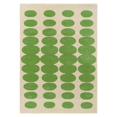 Green & Cream Optical Oval Hand-Tufted Pure New Wool Rug