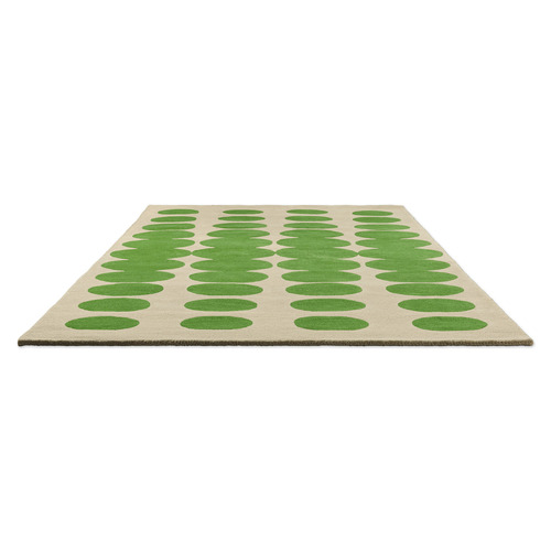 Green & Cream Optical Oval Hand-Tufted Pure New Wool Rug