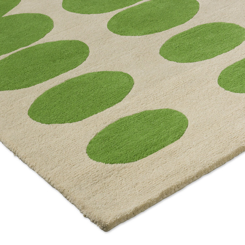 Green & Cream Optical Oval Hand-Tufted Pure New Wool Rug