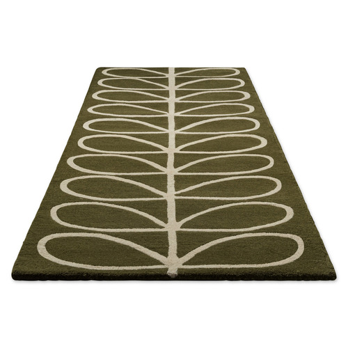 Olive Linear Stem Hand-Tufted Pure New Wool Round Runner