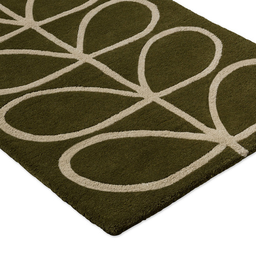 Olive Linear Stem Hand-Tufted Pure New Wool Round Runner